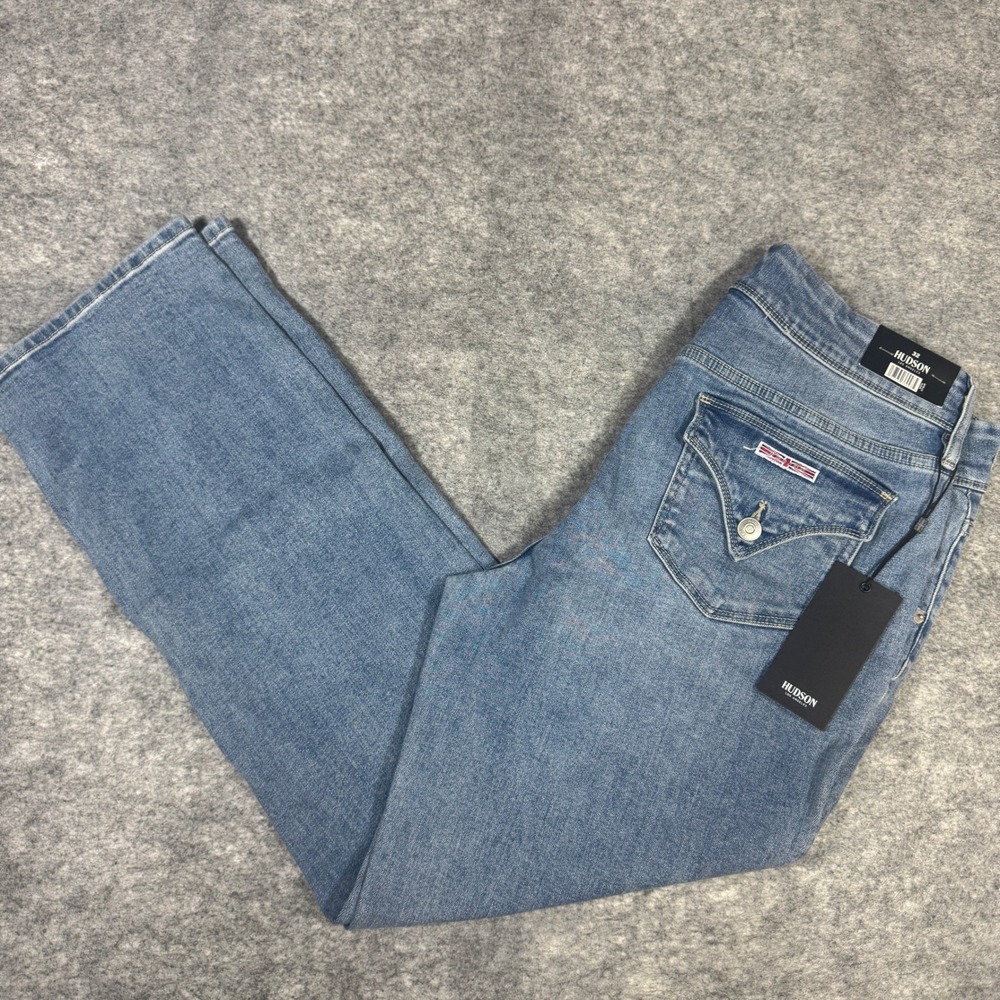Hudson Los Angeles Straight Leg Flap Pocket Jeans Icy Blue Size 12 NWT